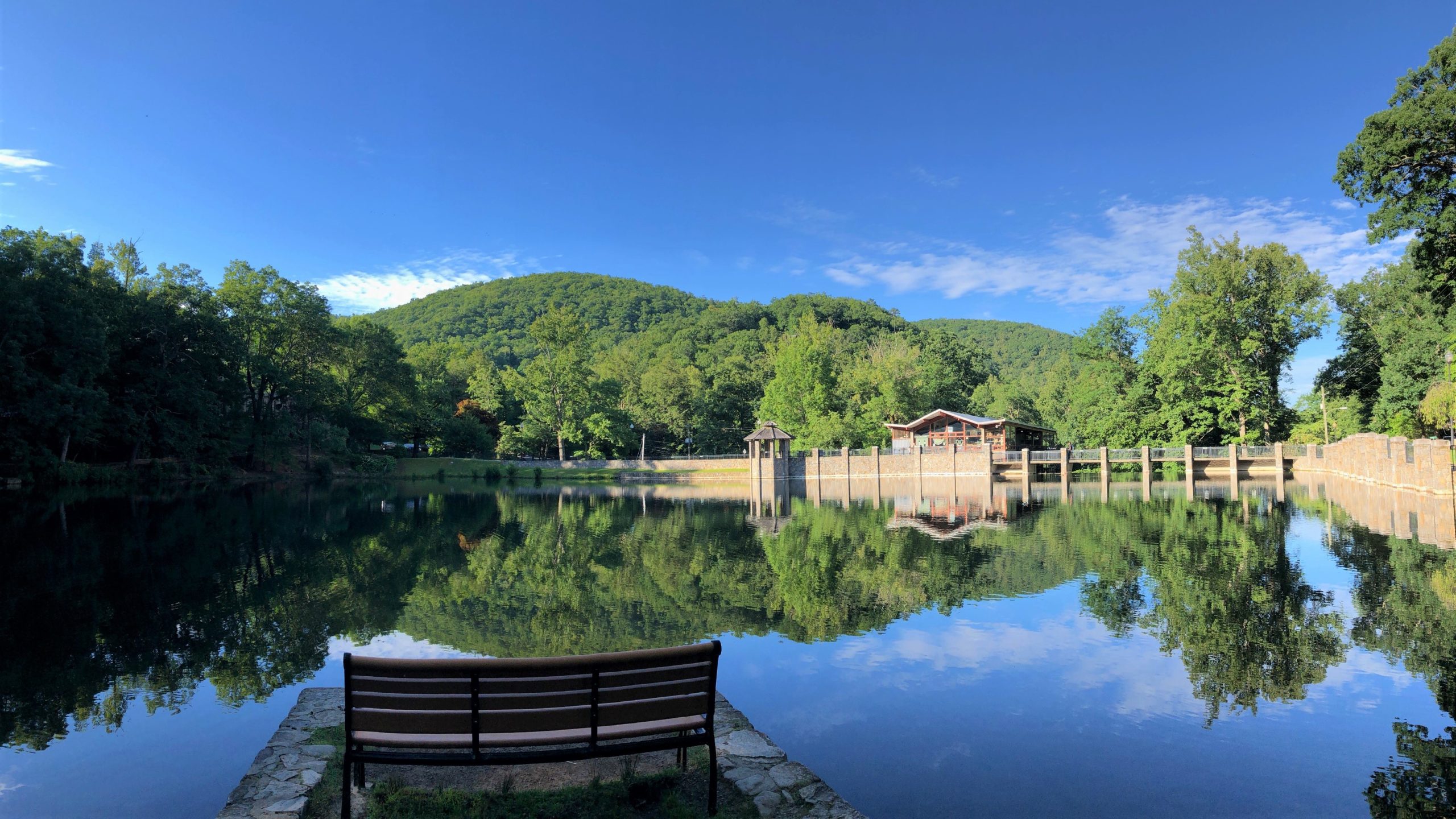 View of Lake Susan from behind park bench.